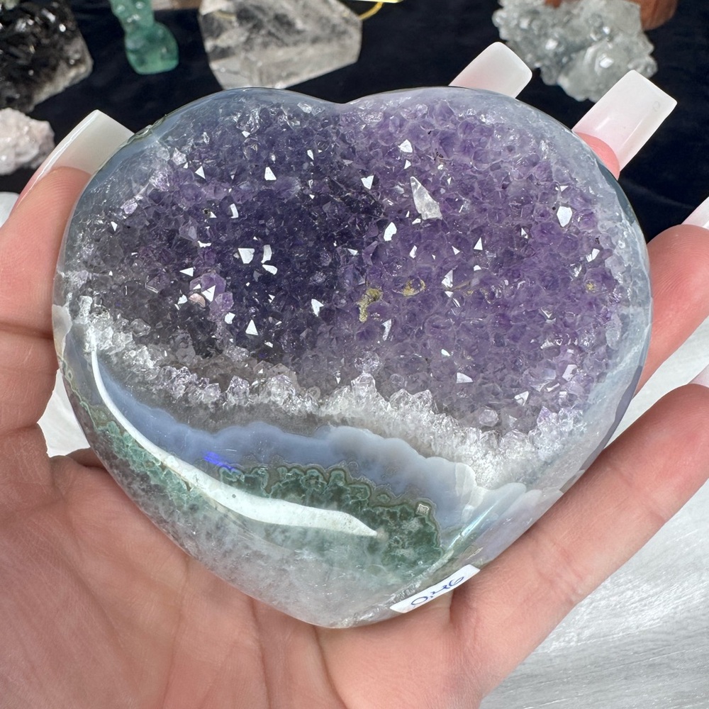 Mystic River Uruguay Green/Blue Purple Amethyst Agate Heart .46k Craving 🤍 - Picture 7 of 8